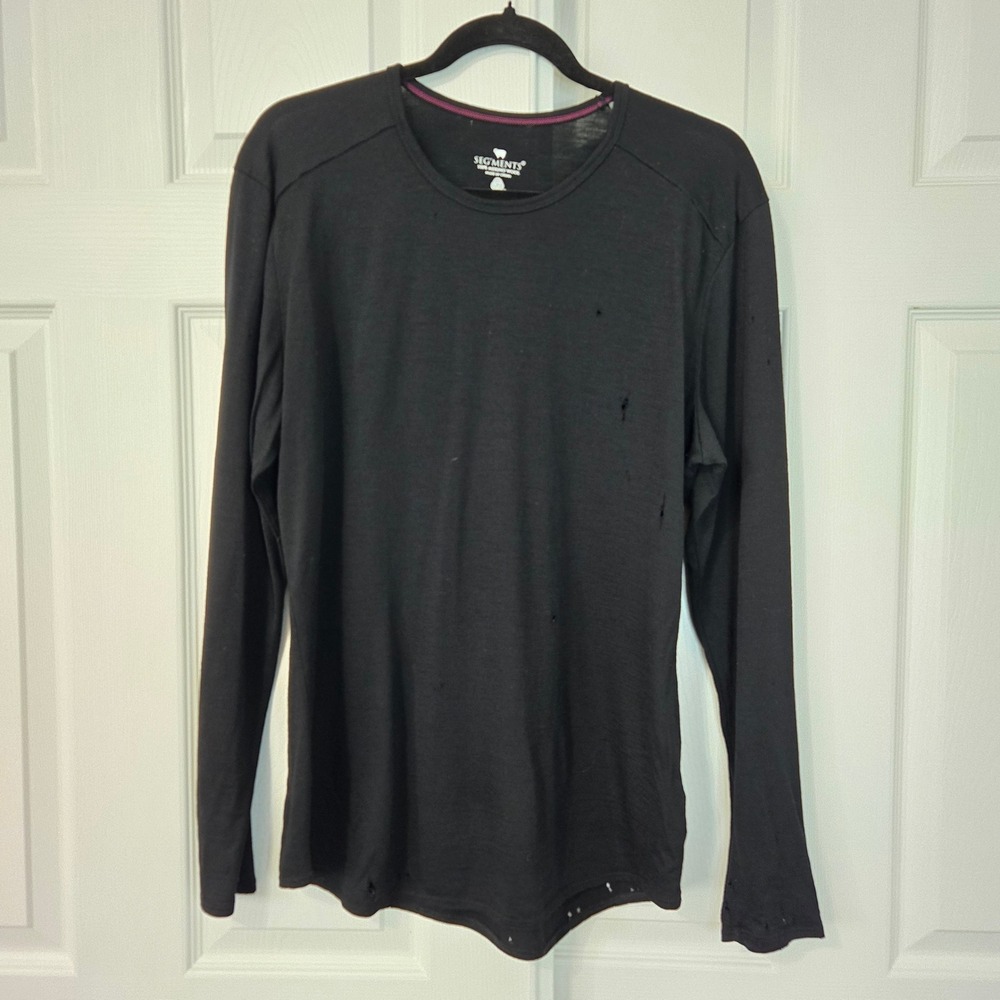 Segments Mens XL Black 100% Merino Wool Long Sleeve Crewneck Base Layer Top